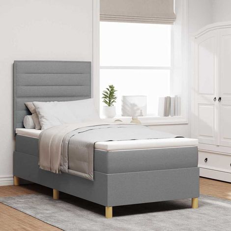 LED Boxspringbett mit Matratze Hellgrau 80 x 200 cm Stoff