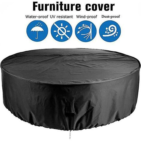 Housse ronde imperméable noire pour mobilier de jardin - Housse de table d'extérieur robuste, résistante aux UV, à la poussière et aux décolorations, en toile résistante. (1/4)
