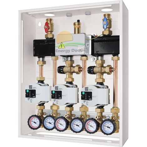 Cassetta di distribuzione modulare multizona per caldaie murali a gas con Rilancio diretto e due rilanci miscelati a punto fisso