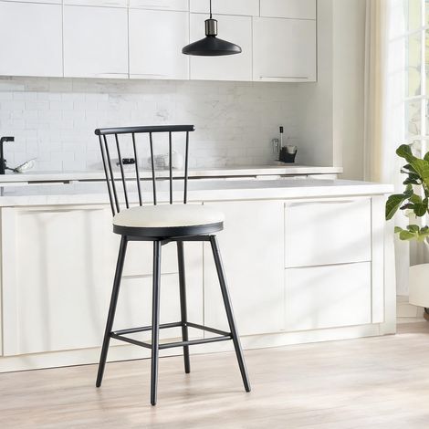 Tabouret de bar industriel blanc avec dossier Windsor en PU (1/5)