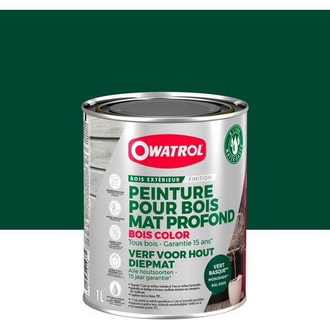 Owatrol-BOIS COLOR-Peinture pour bois extérieur opaque - Finition Mate-Vert Basque (RAL 6005) 1 litre (1/2)