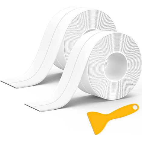 Ruban d'étanchéité adhésif 2 rouleaux, bande d'étanchéité autocollante en PVC, joint imperméable pour cuisine, salle de bain, WC, angle mural, blanc (38 mm x 3,2 m) (1/5)