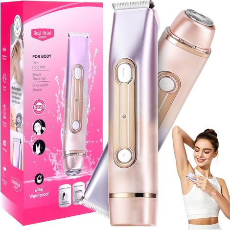 Elektrischer Damenrasierer, Intimtrimmer, 2-in-1-Elektrorasierer für Damen, IPX6 wasserdichter Bikinitrimmer, wiederaufladbar, Nass- und Trockenrasur-Trimmer für Bikinizone, Achseln, Beine und Arme (1/5)