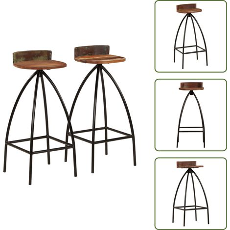 The Living Store Taburetes de cocina 2 unidades madera maciza reciclada - Sillas de bar