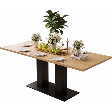 ELVMI Mesa de Comedor Extensible para 4 a 8 Personas, Tablero MDF de 30 mm, Patas Dobles, Comedor, Natural (1/5)