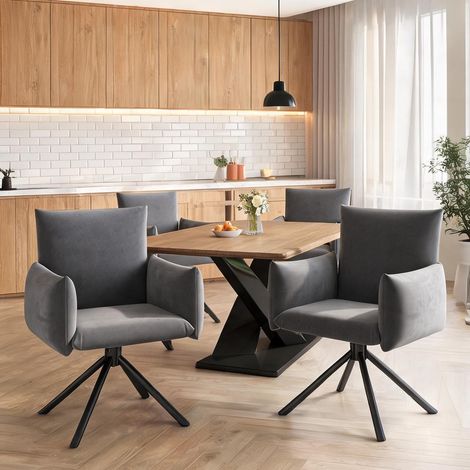 Fauteuils de salle à manger en velours gris lot de 4 coloris gris (1/5)