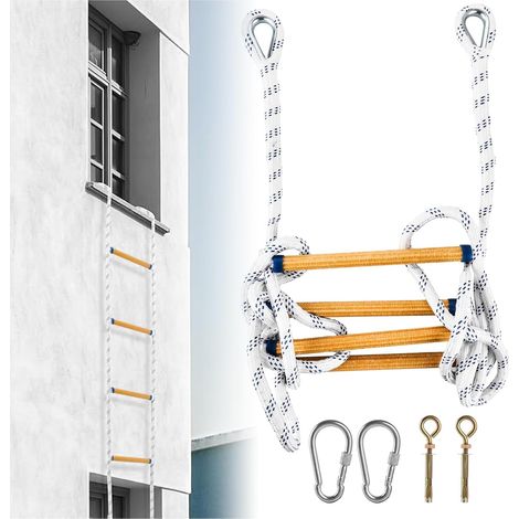 Échelle De Corde 2 m avec Crochets De Fixation 2 m, Orange et Blanc, Barreaux 28 cm, Polypropylène, Résine, 2 Crochets, 2 Anneaux, Pliable, Portable (1/5)