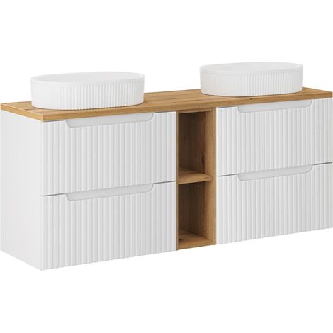 Mueble lavabo doble 140cm 4 cajones 2 compartimientos Riva Blanco y Madera (1/4)