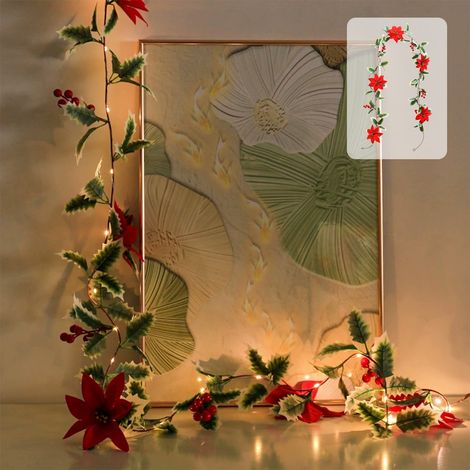Guirlande Lumineuse En Rotin - Simulation De Verdure De Noël Avec Lumières Led - 200 Cm - Décoration Pour Cheminée - 1 Pièce (1/5)