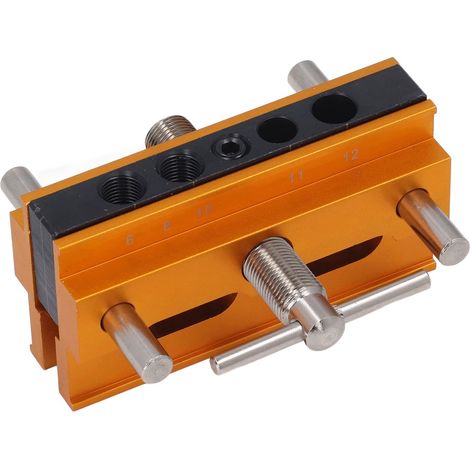 Kit de gabarit d'alignement automatique pour chevilles, réglable metric largeur, guide perçage avec 6 bagues pour trous droits, alliage aluminium, or (1/5)