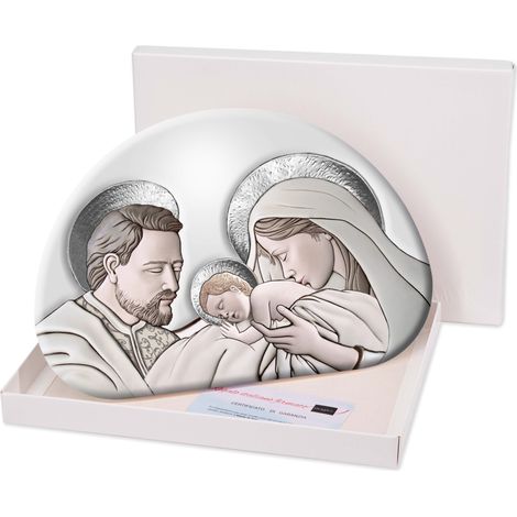 Lupia - Bomboniera con Scatola bianca Quadretto in legno MEMORY Sacra Famiglia THE KISS CERAMIC GREY 15x21 cm, idea regalo per Matrimonio Cresima Comunione Battesimo Anniversario Compleanno (1/4)