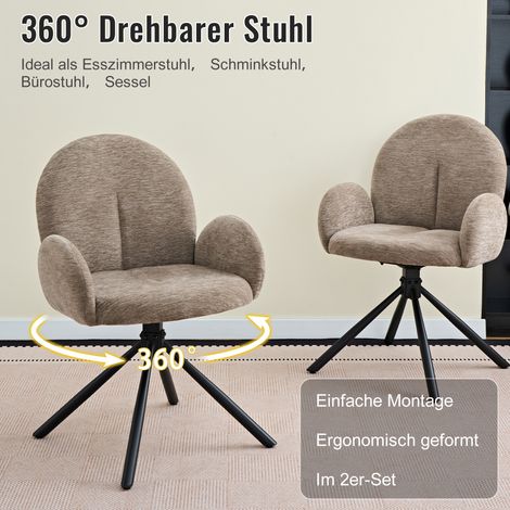 Set de 2 fauteuils pivotants de salle à manger, chaise rembourrée douce aspect velours, pieds en métal, pour salle à manger salon bureau, taupe (1/5)