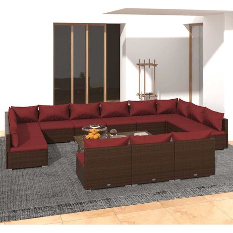 vidaXL Set Divani da Giardino 13 pz con Cuscini in Polyrattan Marrone (1/4)