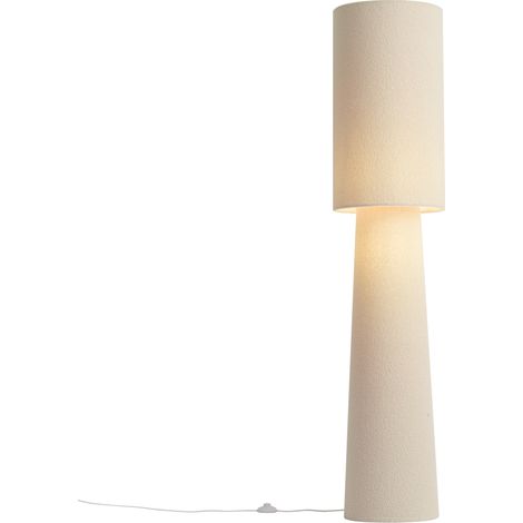 QAZQA Lampada da terra Japandi beige in tessuto teddy a 2 luci - (1/5)
