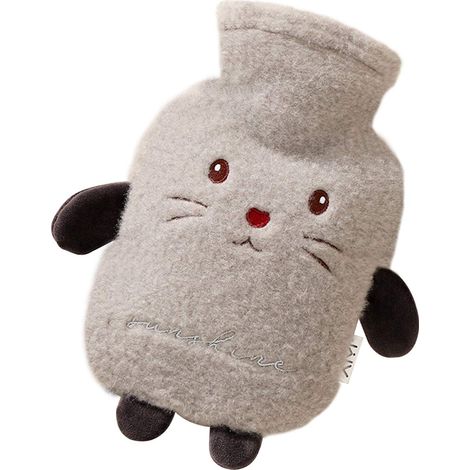 Peluche, Bouteille DEau Chaude Sac DEau Chaude avec Housse Amovible Lavable Housse Tricotée pour le dos, les jambes, la taille au chaud, 1 pc, 1000 ml, 26x15 cm, gris (1/5)