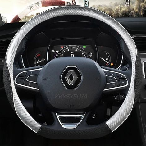Housse de volant en cuir gris en forme de D, compatible avec Renault Scenic, Clio, Laguna 2, 3, 4, 5, Kangoo, Fluence, Megane, Trafic, Talisman, Twingo et Kaptur. (1/5)