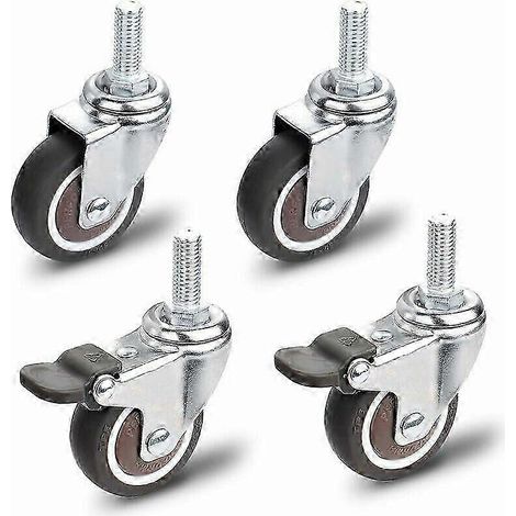 Rollen für Möbel, 2 Rollen mit Bremse + 2 Rollen ohne Bremse, M10x25mm Universalrollen für Möbel, Tragfähigkeit 30kg pro Rolle (1/5)