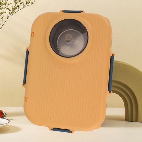 Große, unterteilte Bento-Lunchbox für Schüler aus Edelstahl 304 mit Suppenschüssel, gelb, ideal für Büroangestellte. (1/5)