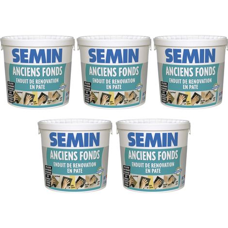 Lot de 5 enduits de rénovation pour les supports irréguliers Anciens Fonds Semin - spécial toile de verre, carrelage, peinture - intérieur/extérieur - seau de 1,5 kg (1/5)