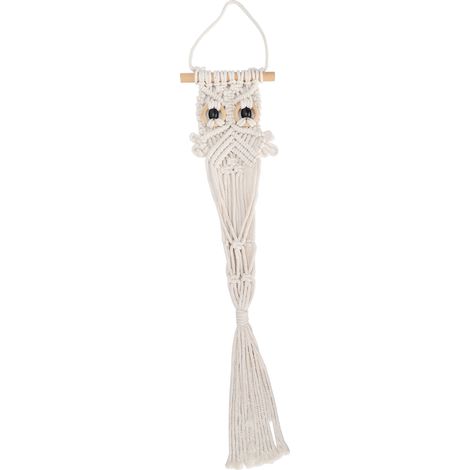 Décoration murale hibou en macramé fait main, ensemble de poche en coton et fleurs séchées, pour la maison (1/5)