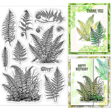 Tampons transparents en silicone en forme de feuilles, fougères et plantes, pour la création de cartes, le scrapbooking et la décoration (11 x 16 cm / 4,3 x 6,3 pouces). (1/5)