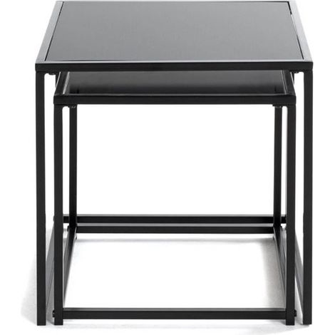 Lot de 2 tables d'appoint en métal noir et verre (1/5)