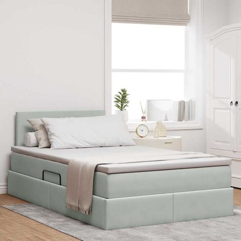 Bett mit Stauraum und LED Hellgrau 120 x 200 cm Samt