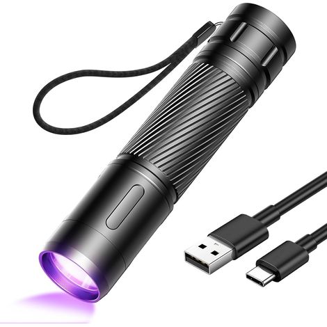 Rechargeable UV torch/ultraviolet flashlight, mini UV light lamp with 395nm, portable black light detector for pet urine, stains, and bed bugs. (1/5)