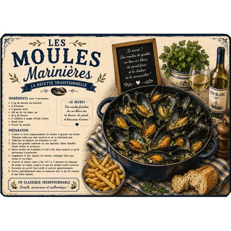 Planche Verre Recette Moules Marinières 29 x 20 cm (1/2)