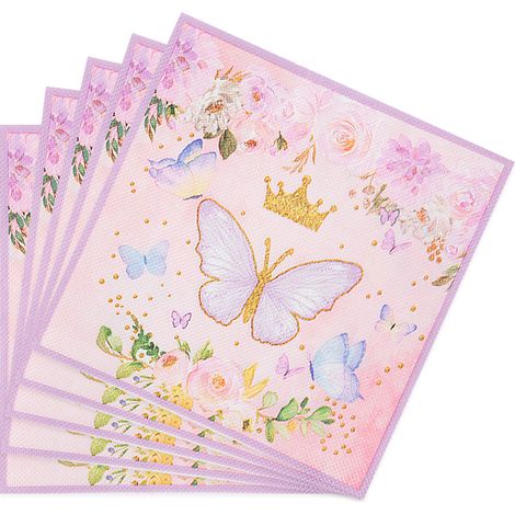 Serviettes Papier Papillon - 33 x 33 cm - Blanc Rose Bleu - Pour Mariage Anniversaire Fête - Lot de 100 (1/5)