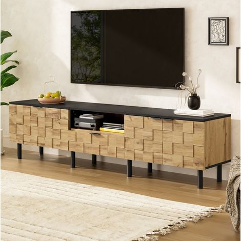 Meuble TV 170 cm 2 portes 1 tiroir bois naturel OKMYHOME (1/5)