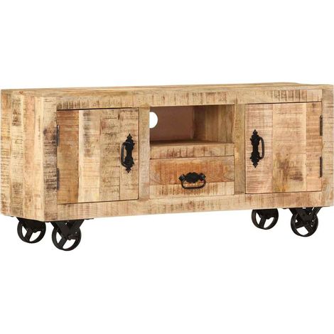 Meuble TV pour Salon - Armoire TV Bois de manguier brut 110x30x50 cm BV824334 - BonneVie (1/5)