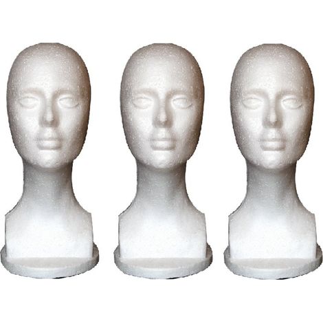 Megngio Lot de 3 têtes de mannequin en mousse blanche Studio Limited pour perruque