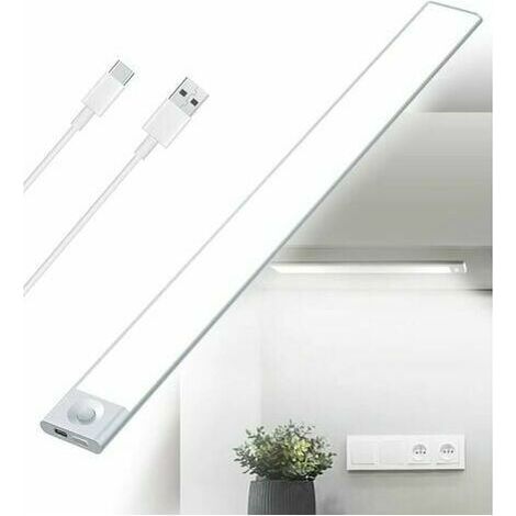 KZQ Jalleria LED Under Cabinet Kitchen Light, USB Rechargeable, 2500mAh, 40cm Dimmable Wardrobe Light with Motion Sensor, Wireless Rechargeable LED Bar Light with Battery-Powered PIR Sensor for Indoor (1/4)