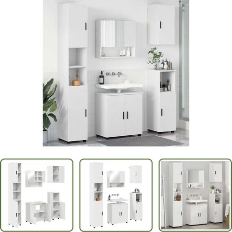 vidaXL Miroir salle de bain - Ensemble de mobilier de salle de bain Montage mural 5 pcs Blanc (1/5)