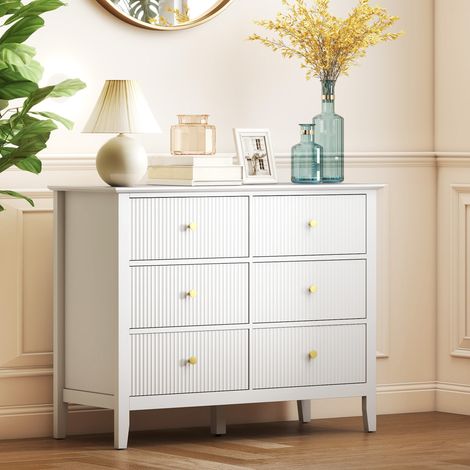 Cómoda/aparador con 6 cajones, mueble de almacenamiento moderno para salón, dormitorio, pasillo, 100 x 40 x 78 cm, blanco