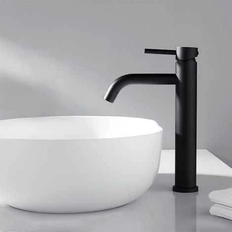 Robinet vasque à poser Lavabo de Salle de Bain Haut Mitigeur Lavabo Chaud Froid Noir Matt (1/4)