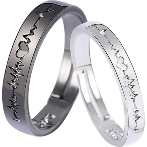 2Pcs Cadeau Couple Bague Homme, Bague Femme Bague Homme, Bague de Promesse Couple Alliance Mariage pour Bague Reglable Femme (1/5)