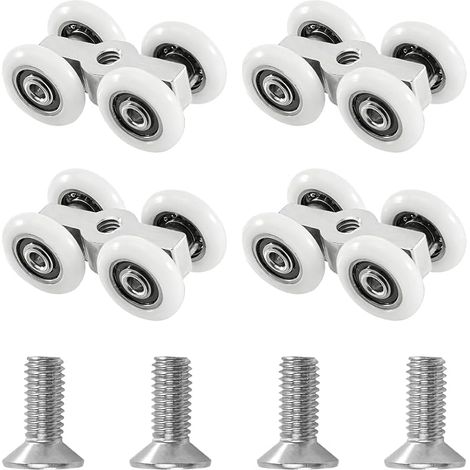 Juego de 4 rodillos para puertas correderas, rodillos silenciosos con 4 ruedas, sistema de rodillos para ducha, para cabina de ducha y baño. (1/5)