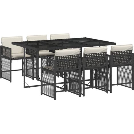vidaXL Ensemble à manger de jardin coussins 7pcs Noir Résine tressée