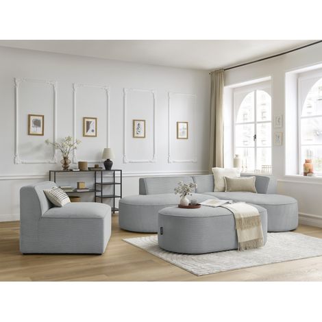 BOBOCHIC - Chauffeuse 1 place pour canapé modulable ROUSSEAU velours côtelé Gris clair (1/5)