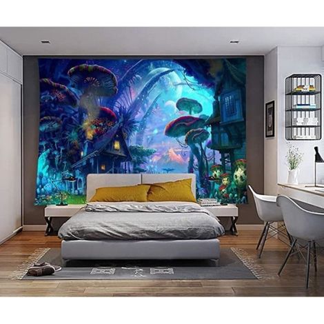 Tenture Murale - MUSHROOM HOUSE 1 - 150x130cm - Psychédélique - Contemporain (1/4)