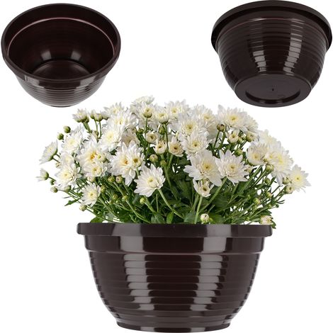 KADAX Schale aus Kunststoff, Blumenschale, Grabschale, rund, 13 cm, Braun