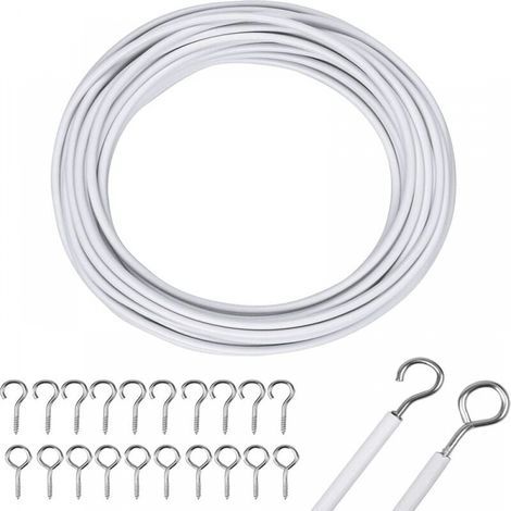 Cordino per tende bianco da 10 m, cordino per tende con gancio e occhiello, cordino per asta per tende, accessori per il fissaggio della rete per tende (1/5)