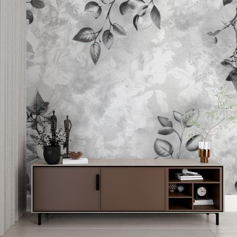 Papier peint fleuri gris et blanc - 150 x 250 cm (1/2)