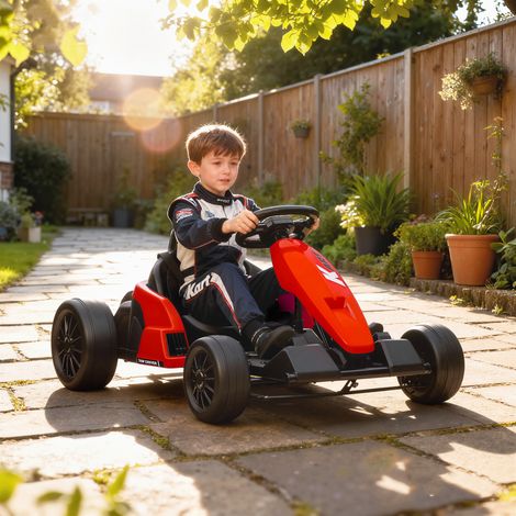 Go-kart elettrico da 24 V, modalità drift, sedile regolabile, cintura di sicurezza a 5 punti, funzione musicale, clacson, età 6-12 anni, rosso (1/5)