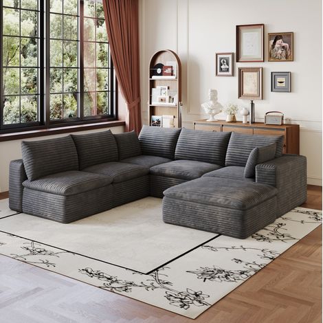 Modulares Ecksofa 260×250×82 cm aus dunkelgrauem Cord, für Wohnzimmer – MEUBLIV (1/5)