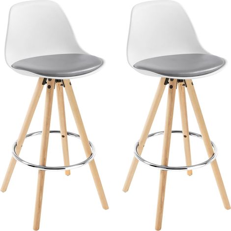 WOLTU 2X Taburete de Bar con Respaldo Marco de Madera Maciza Imitación de Cuero Taburete Alto para Cocina Bar Paquete de 2 Unidades Gris+Blanco (1/5)
