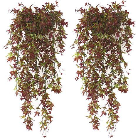 AUTRUCKER Lot de 2 plantes grimpantes artificielles, décoration intérieure et extérieure, lierre suspendu, rouge (1/5)