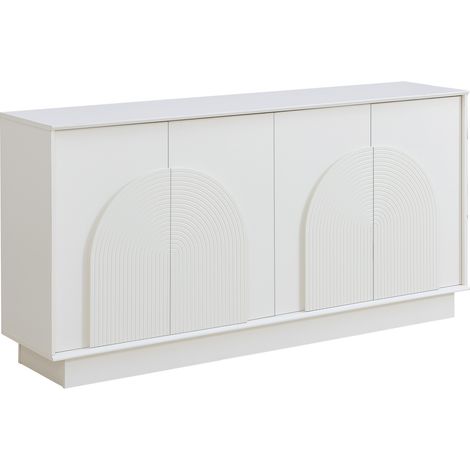 Buffet blanc moderne à portes cintrées – meuble de rangement 4 portes pour salon et salle à manger, structure MDF à finition mate, solution de rangement élégante et fonctionnelle, 160 cm (1/5)